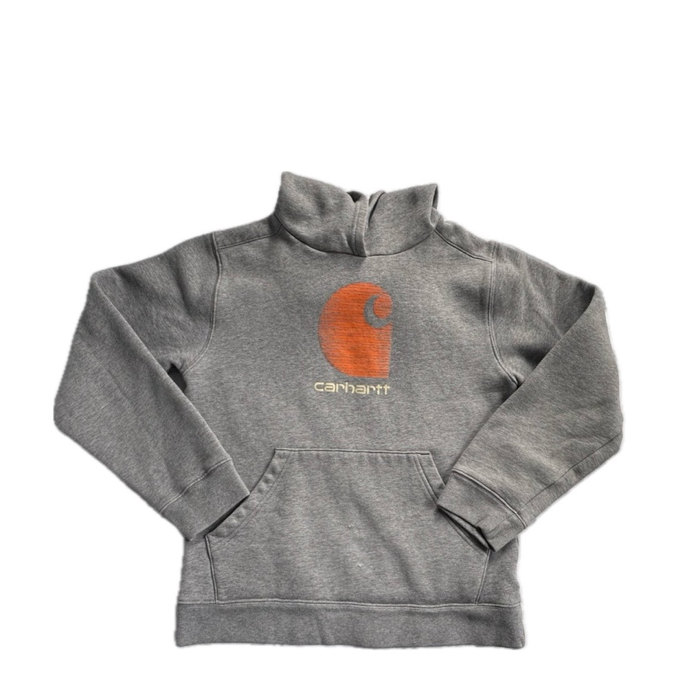 Carhartt Kids Hoodie Gray with Orange Logo Large – Cozy Pullover Sweatshirt